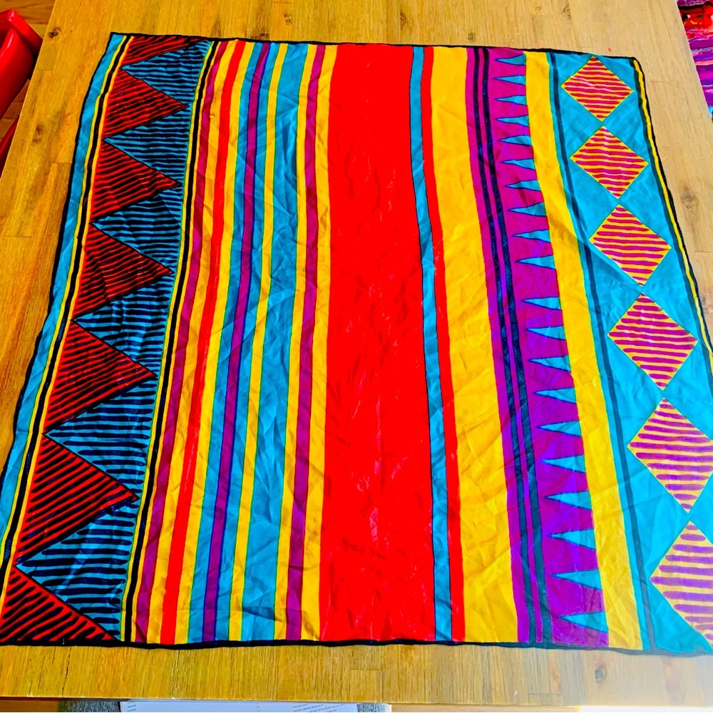 Japanese Silk Square scarf SUNKYUNG Colorful Geometric Pattern - Picture 1 of 10